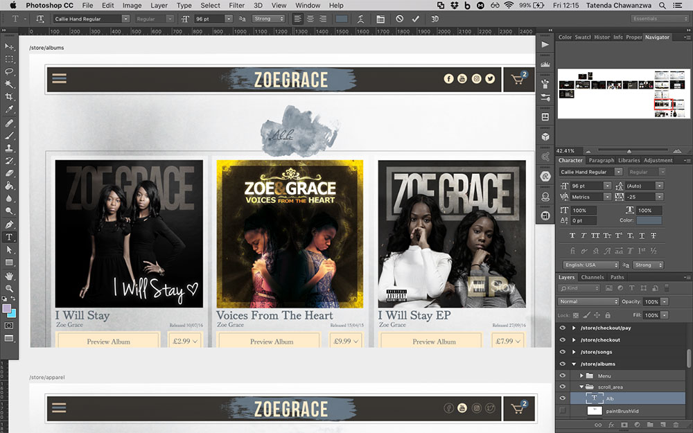 zoegrace webiste design screenshots